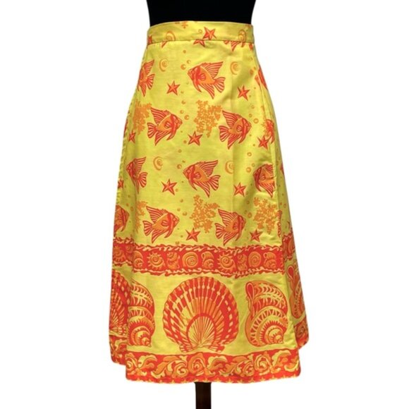 Ruth Clarage Vintage 70s Plus Size Hand Printed Wrap Skirt Size XXL Nautical - Picture 7 of 8